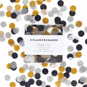 Hand-Cut Confetti - Tuxedo : Black, Metallic Gold, White, Gray - Party Confetti, Tissue Paper Confetti, Circle Confetti, New Year's Eve