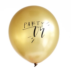Set of 3 - Metallic Gold &quot;Party On&quot; Latex Boutique Printed Party Balloons