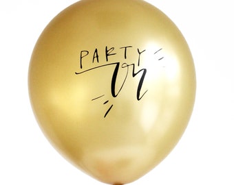 Set of 3 - Metallic Gold "Party On" Latex Boutique Printed Party Balloons