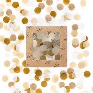 Eco Konfetti - Golden: Metallic Gold, Weiß, Kraft - Kreiskonfetti, Umweltfreundliches Konfetti, Rundes Konfetti