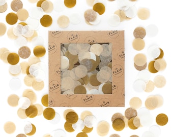 Eco Confetti - Golden: Metallic Gold, White, Kraft - Circle Confetti, Eco Friendly Confetti, Round Confetti
