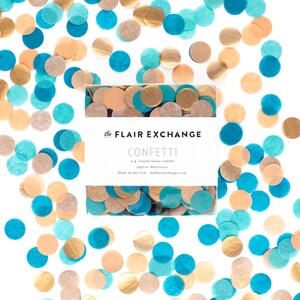 Hand-Cut Confetti - Pueblo: Teal, Colonial Blue, Salmon, Metallic Bronze - DIY Party Confetti, Party Decoration, Bridal Shower, Bachelorette