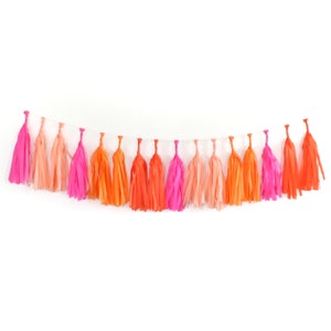 BRIGHT Tissue Tassel Garland Kit : Hot Pink, Tangerine, Orange, Peach, DIY Paper Tassels, Birthday Party Decor, Girl's Party, Bachelorette image 2