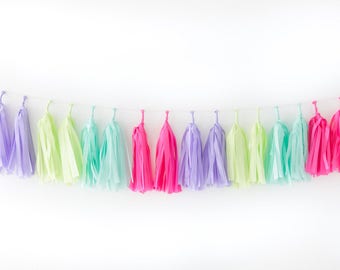 FIESTA Tissue Tassel Garland Kit : Mint Green, Limon, Hot Pink, Lavender - DIY Tassel Garland Kit, Tissue Paper Garland, Birthday