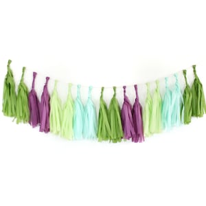 Tissue Tassel Garland Kit - Succulent : Oasis, Plum, Pistachio, Mint - DIY Tassel Garland Kit, Party Decorations, Bridal Shower