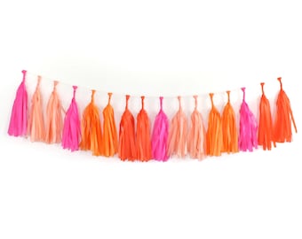 Pink and Peach Tissue Tassel Garland Kit - Bright - The Flair Exchange - DIY Party Decorations, Tissue Paper Tassel Garland, Party Garland