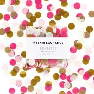 Hand-Cut Confetti - Sweetheart : Azalea, Blush Pink, Off White, Metallic Gold - Circle Confetti, DIY party confetti, Tissue Confetti