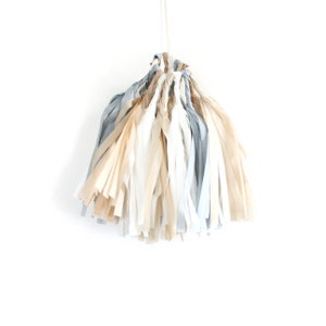 Tissue Tassel Garland Kit Natural : Off White, Gray, Kraft, White DIY Party Decorations, Tissue Paper Tassels, Birthday Party Banner image 3