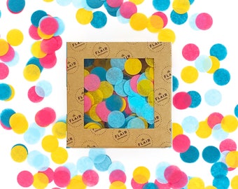 Eco Confetti - Cabana: Golden, Colonial Blue, Azalea, Oxford - Circle Confetti, Eco Friendly Confetti, Round Confetti, Recycled Confetti