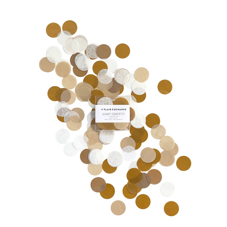 Giant 2 Confetti Golden : Metallic Gold, White, Kraft Party Confetti Circles for Table Decor or Clear Balloons image 2
