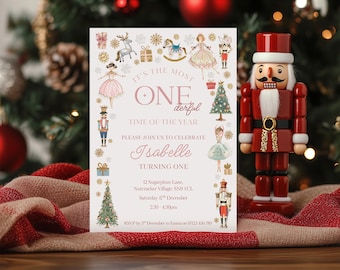 Nutcracker Christmas 1st Birthday Invitation • Editable Canva Template • It’s the Most ONEderful Time of the Year • Digital & Printable