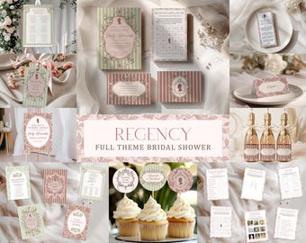 Regency Bridal Shower Bundle Templates • Old Money Society Theme Bachelorette Party • Editable Canva Hen Party Download