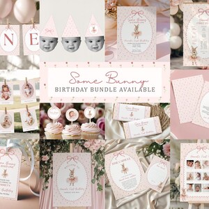 Some Bunny is One Birthday Invitation • Editable Canva Template • Girl Birthday Invite Any Age 1 2 3 4 • Pink Floral Bunny Party image 3