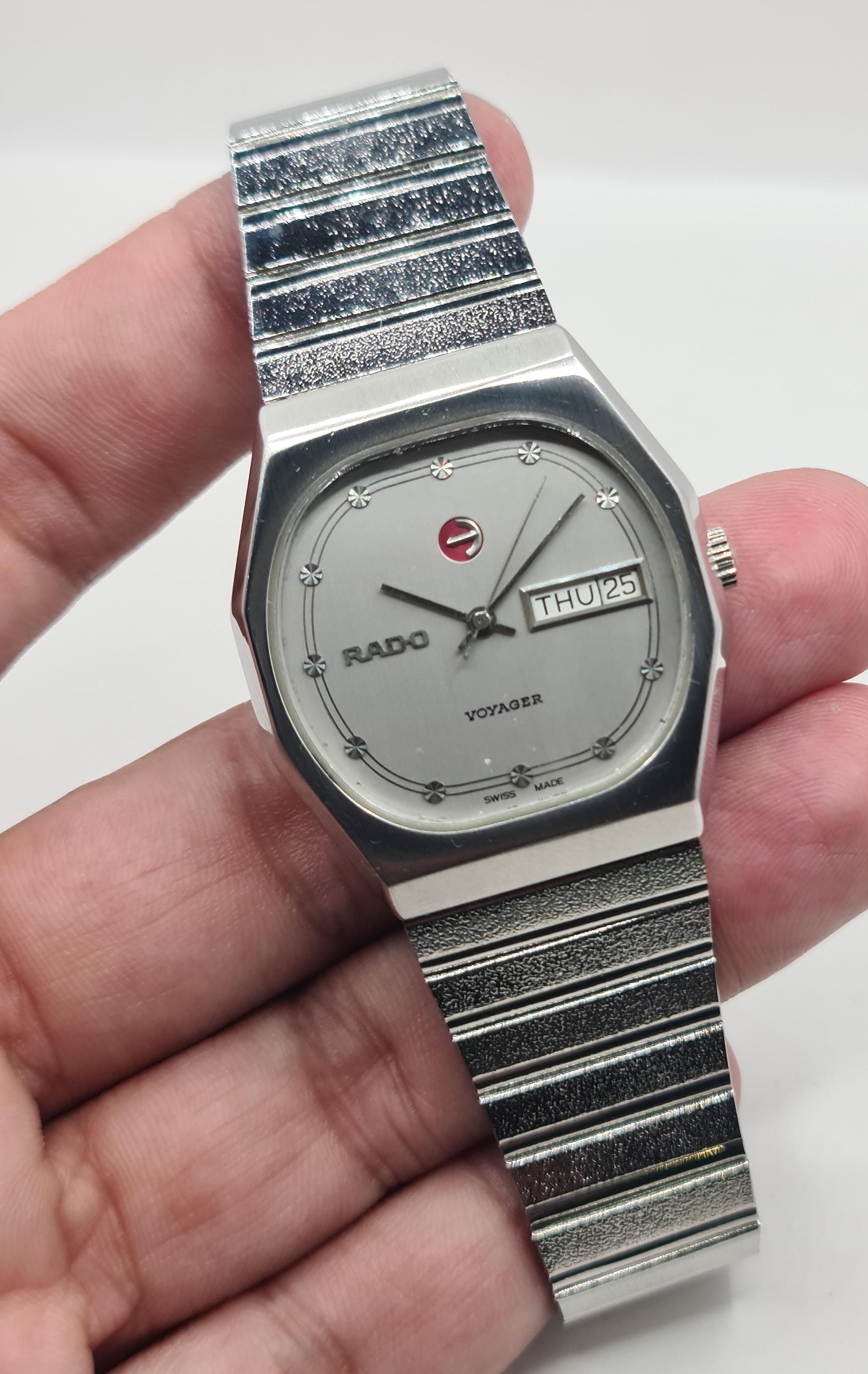 Vintage Rado Voyager Automatic Watch: Swiss Made Stainless Steel