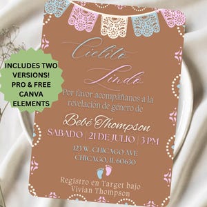 Cielito Lindo Gender Reveal Pink Blue Invitation | Invitación Revelación de Género Cielito Lindo Talavera Rosita y Azul– Editable en Canva