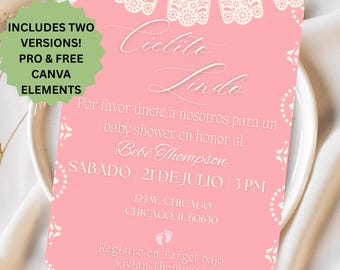 Cielito Lindo Pink Baby Shower Reveal Party In Spanish, En Español Revelacion De Genero Invitacion Rosita  -  Editable in Canva