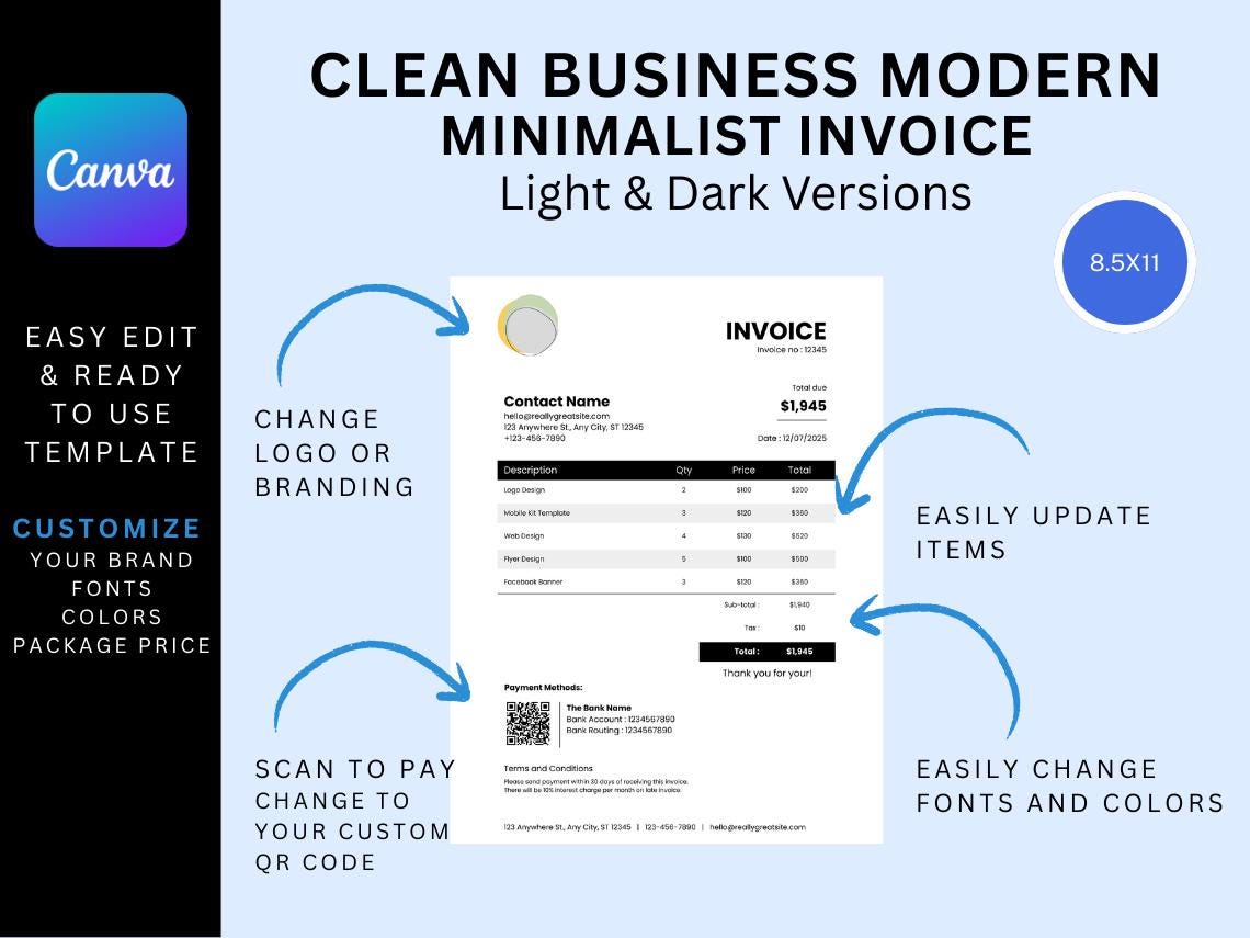 Editable Invoice Template: Small Business Receipt Form (canva Template ...