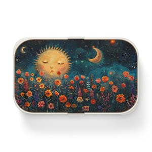 Whimsical Floral Bento Lunch Box - Sun & Moon Design, Eco-Friendly Food Container, Kids Lunch, Picnic Essential, Gift for Foodies