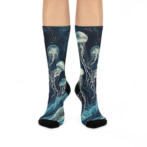 Whimsical Jellyfish Crew Socks, Nautical Footwear, Cozy Gift, Ocean Theme, Fun Fashion, Sea Creature Love