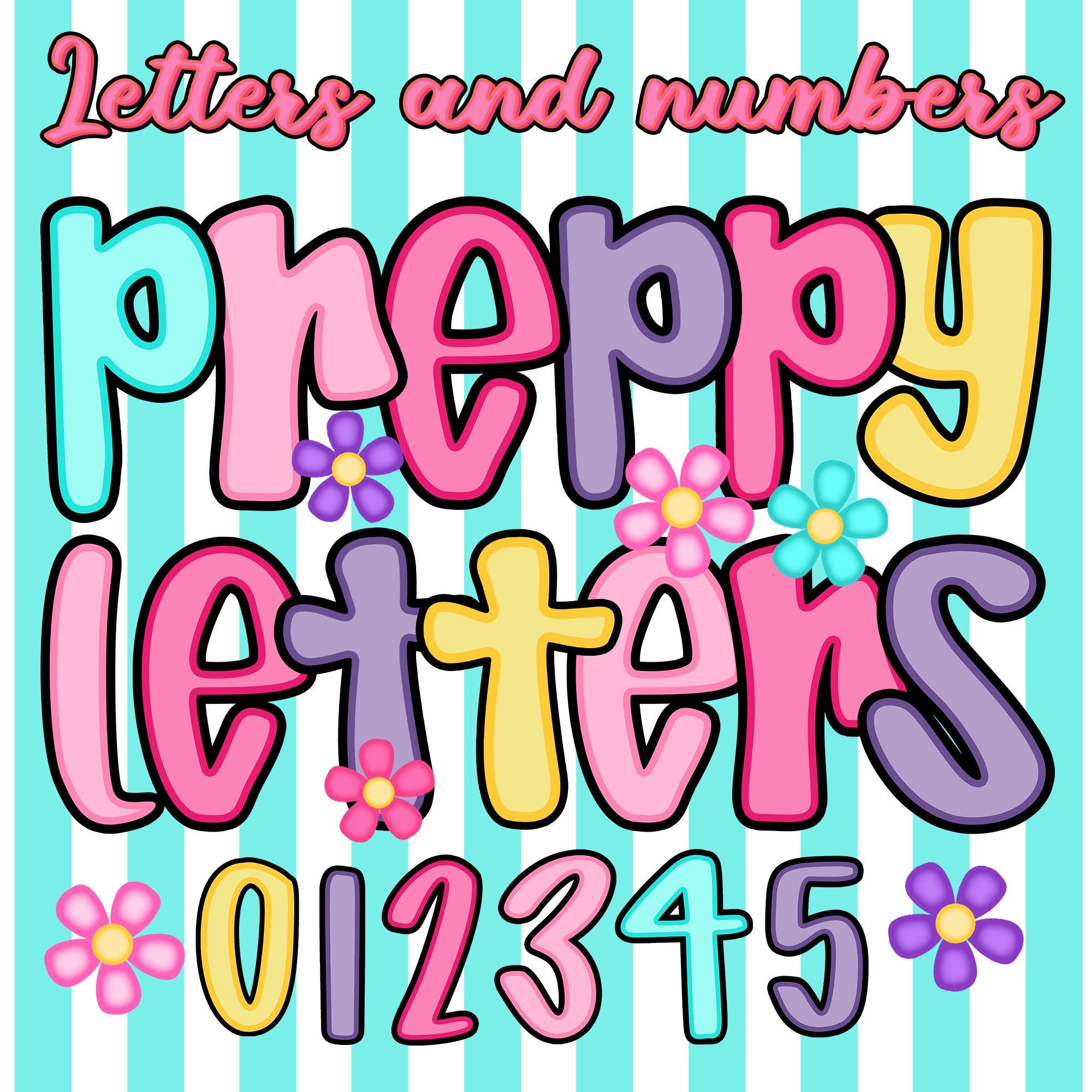 Preppy Back To School Letters Bundle Png, Coquette Teacher Png, Teacher Alphabet PNG, Colorful Teacher Letters, Bright Doodle Letters Bundle