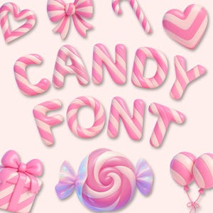 Candy Cane PNG Letters, Pink White Candy Cane Alphabet Clip Art, Candy Letters PNG, Christmas Letters, Candy Cane Birthday Decor