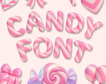 Candy Cane PNG Letters, Pink White Candy Cane Alphabet Clip Art, Candy Letters PNG, Christmas Letters, Candy Cane Birthday Decor