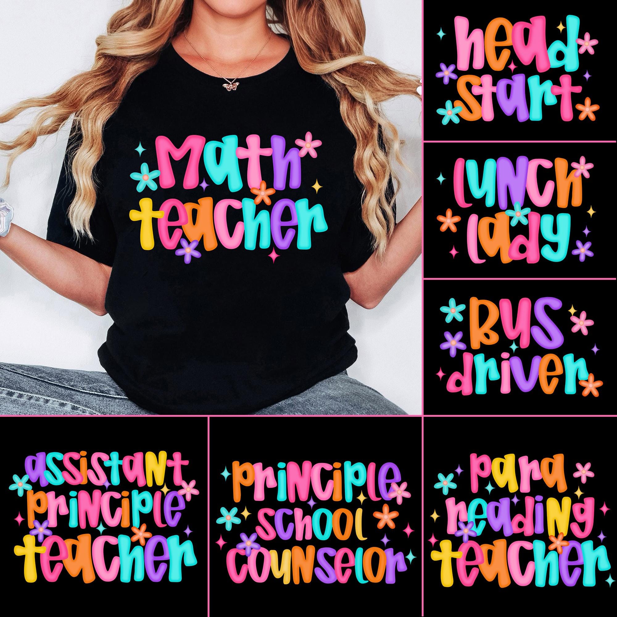 Teacher Bundle Png, Preppy School Design Png For Back To School, School Bundle Design, Head Start, Math Teacher, Preppy Teacher PNG