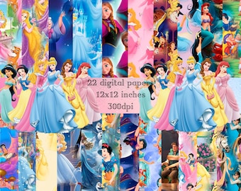 Princess Seamless Digital Paper Pack Seamless Patterns With Ariel Belle  Cinderelle and more