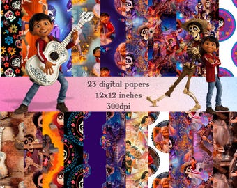 Coco Digital Paper Pack,Coco Inspired, Scrapbook Paper,Coco Movie Patterns,Guitars,Skulls and Flower, Mexican Fiesta Printable