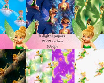 Tinker Bell Digital Paper Pack, Cartoon Backgrounds (12x12 inches) (ZIP File)