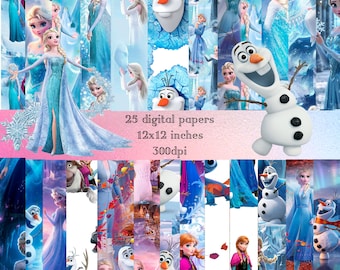 Elsa Frozen and Olaf, Digital Paper Pack, Seamless Patterns Digital Download, Inspired Wall Art JPG