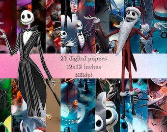 The nightmare before Christmas, Jack and Sally Nightscape, Halloween and Christmas Mix Digital paper pack,digital kit