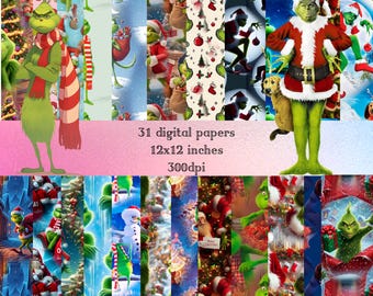 Grinch Christmas Digital Download,Grinch Inspired Wall Art JPG, Seamless Pattern