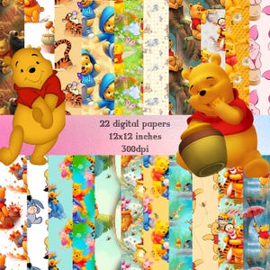 Winnie The Pooh Seamless Pattern, Digital Papers, Winnie The Pooh Clipart, PNG,Winnie Bear Backgrounds