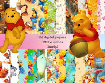 Patrón sin costuras de Winnie Pooh, papeles digitales, imágenes prediseñadas de Winnie Pooh, PNG, fondos de Winnie Bear