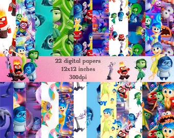 inside out inspired Digital Download pixar Emotion Wall art, Printable  decor,Instant Printable Art PNG, seamless papers for Craft