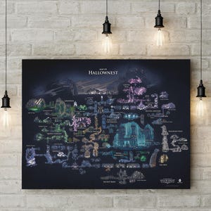 Canvas Hollow Knight Hallownest-kaart - kunst aan de muur gamingkamer - Hollow Knight Lore kaart canvas - ingelijste/ingelijste videogameposter