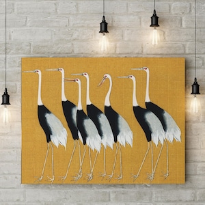 Japanese Crane Wall Art - Framed or Unframed Canvas Print - Traditional Minimalist Bird Painting - Asian Zen Home Decor