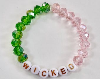 Wicked Inspired Crystal Bracelet: Elphie Green, Glinda Pink, Friendship Jewelry