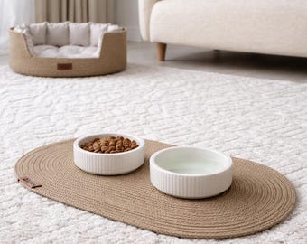 Jute Dog Feeding Rug – Natural Pet Food Placemat, Eco Friendly Floor Protector