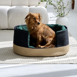 Coloured Jute Pet Bed, Custom Dog  Basket with Name Tag, Natural Eco Pet Bed, Minimalist Pet Gift ,Handmade Dog Bed, Custom Cat Basket