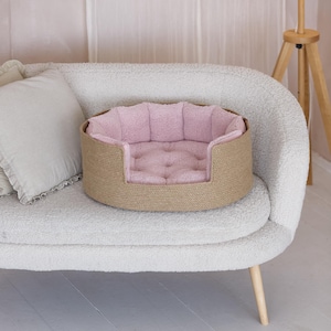 Personalized Jute Pet Bed, Custom Dog  Basket with Name Tag, Natural Eco Pet Bed, Minimalist Pet Gift ,Handmade Dog Bed, Custom Cat Basket