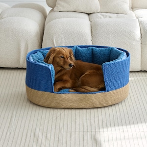 Coloured Jute Pet Bed, Custom Dog  Basket with Name Tag, Natural Eco Pet Bed, Minimalist Pet Gift ,Handmade Dog Bed, Custom Cat Basket