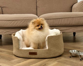 Custom Jute Pet Bed, Custom Dog  Basket with Name Tag, Natural Eco Pet Bed, Minimalist Pet Gift ,Handmade Dog Bed, Custom Cat Basket