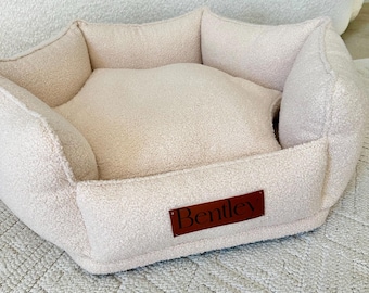 Personalized Boucle Dog Bed, Luxury Pet Bed with Washable Removable Cover