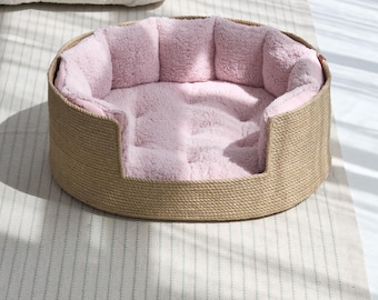 Cuccia in iuta personalizzata con nome, cesto ecologico fatto a mano per cani e gatti, regalo personalizzato per animali domestici, cuccia in iuta naturale per cani e gatti di piccola e grande taglia