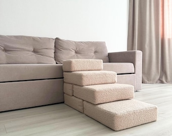 Soft Pet Stairs for Small Dogs & Cats, 2, 3 or 4 Step Foam Ramp, Dog steps for bed, Dog Stairs with Removable Cover