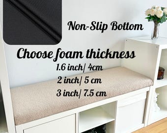 Cojín de banco Kallax de IKEA, hecho a medida, con base antideslizante y asiento de bouclé de alpaca, hecho a mano para la entrada.