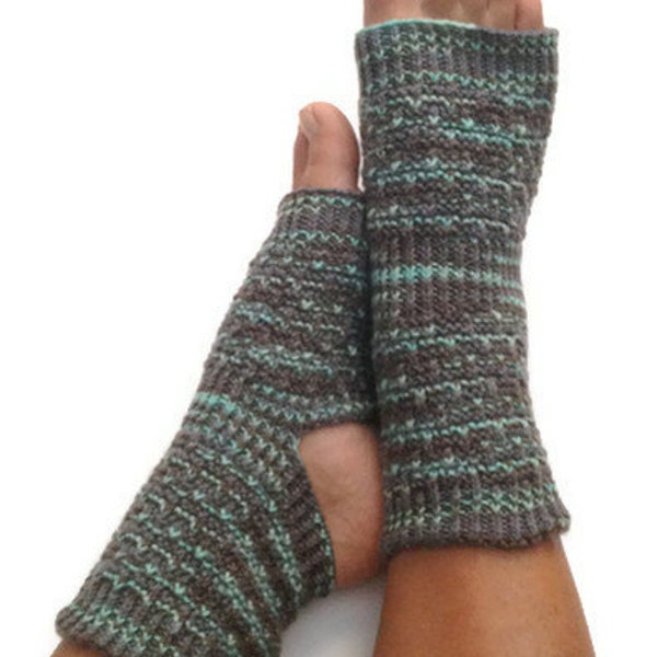 Yoga Socks Hand Knit in Turquoise Brown and Grey Pedicure Pilates Dance