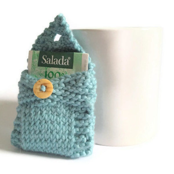 Tea Tote Tea Holder Tea Bag Purse in Pale Blue Handknit